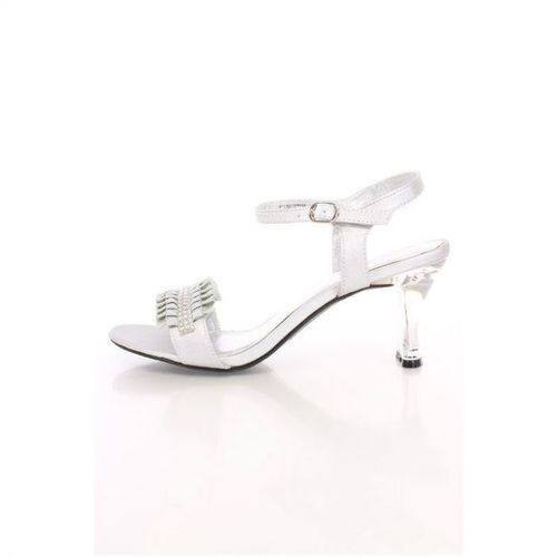 Palovio Silver Rhinestone Open Toe Heels Satin Size 9