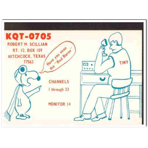 kqt-0705 robert scillian hitchcock texas 1960s cb qsl vintage postcard