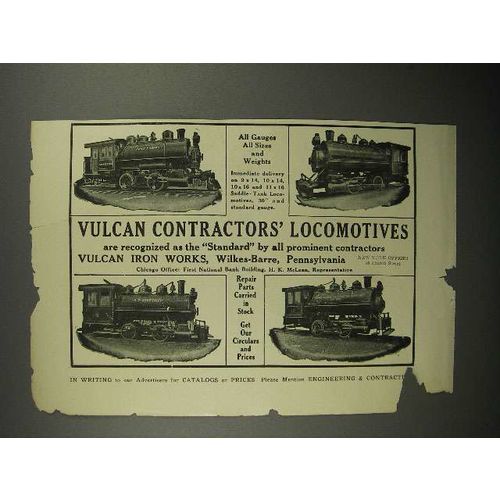 1911 Vulcan Contractors' Locomotives Ad