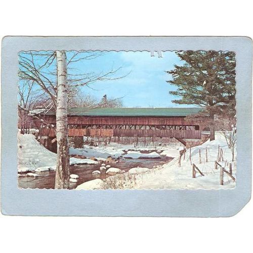 NH Jackson Covered Bridge Postcard Covered Bridge Rippled Edges World Guid~371