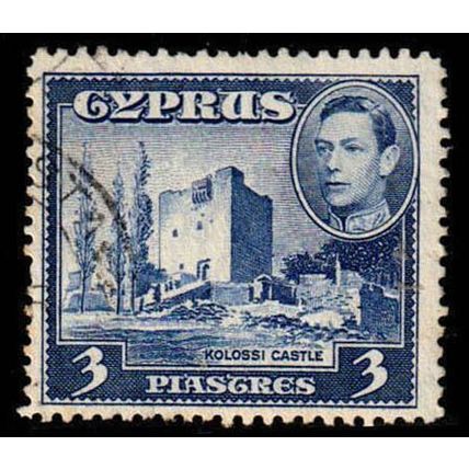 Cyprus 1938 - KG VI Landscapes Kolossi Castle 3 Pia Used Stamp.