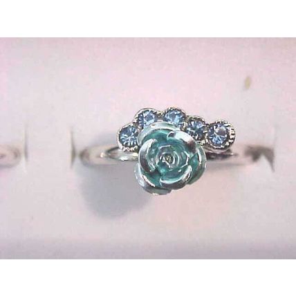 Aqua Rose Ring Metal Aqua Rose Crystal Ring 3/8" Adjustable Ring Silver Band