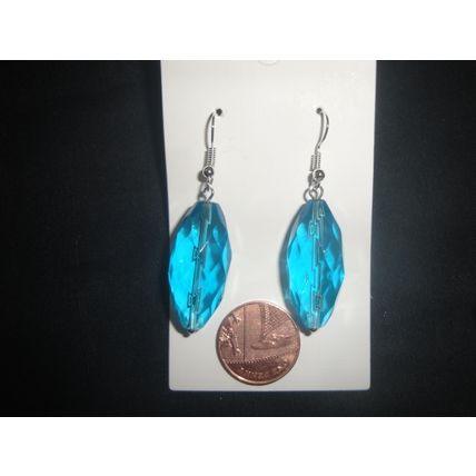 Incedable faceted 30x14mm light blue oblong glass drop sparkly earring