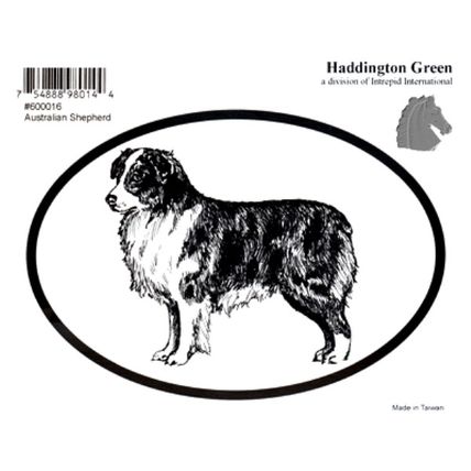 Dog Breed Oval Vinyl Car Decal Black & White Sticker - Australian Shepherd