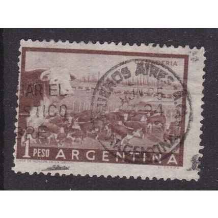 Argentina 1958 Buenos Aires Bullseye Cancel 1 peso Cattle Fine used SG871 VGC