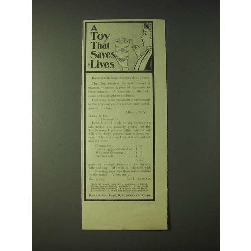 1900 Dana & Co. Toy Peerless Iceland Freezer Ad - A toy that saves lives