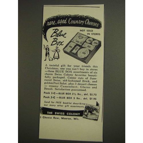 1955 The Swiss Colony Blue Box Cheese Ad
