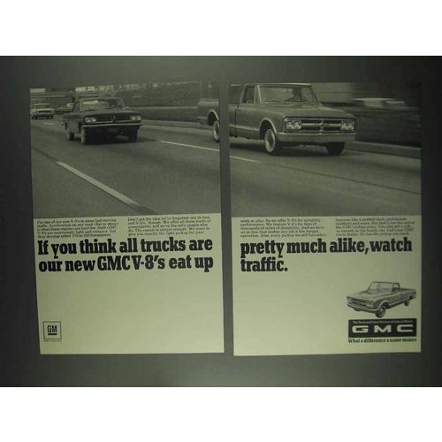 1967 GMC Pickup Truck Ad - V-8's Eat Up Traffic