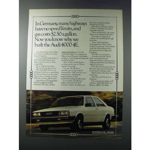 1981 Audi 4000 4E Car Ad - In Germany No Speed Limits