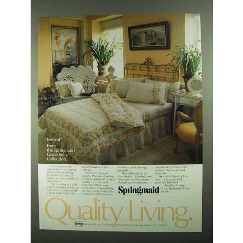 1981 Springmaid Festival Pattern Linen Ad - Grace Kelly