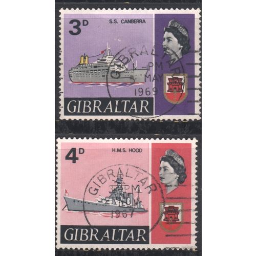 Gibraltar 1967 - SG205/6 - 3d & 4d - "Canberra" (liner) + HMS "Hood" - used