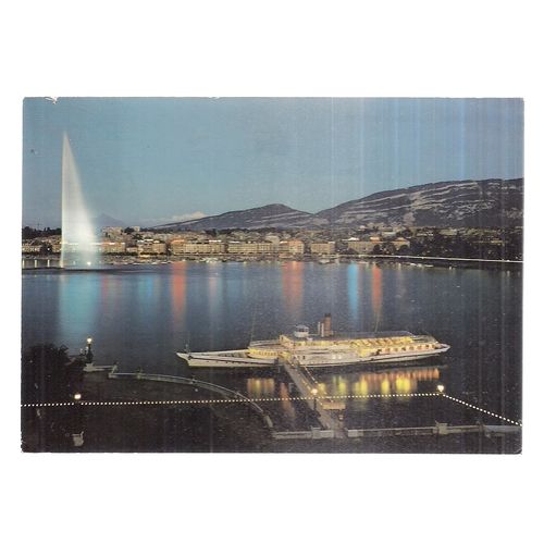 GENEVE AT NIGHT, GENEVA SWITZERLAND used postcard 1989 PM =