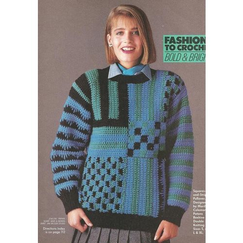 Crochet Sweater Pattern Squares and Stripes Pullover