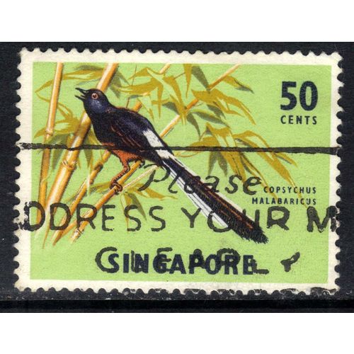 Singapore 1963 QE2 50ct White Rumped Shama SG 74 ( J268 )