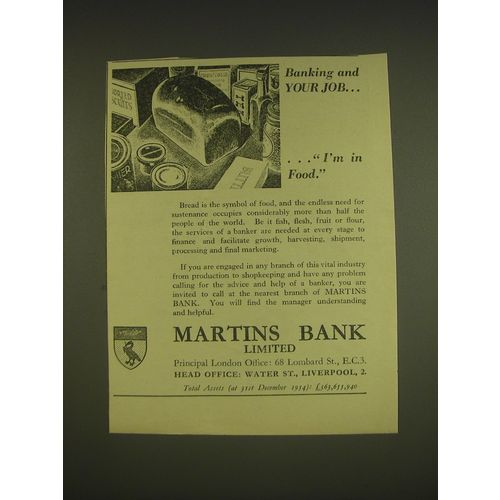 1955 Martins Bank Ad - Banking and your job.. I'm in food