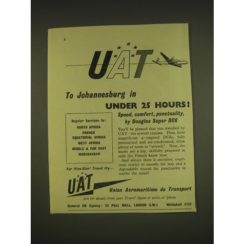1955 UAT Union Aeromaritime de Transport Ad - UAT to Johannesburg in under 25
