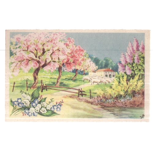 FRENCH used antique postcard TREES OF BLOSSOM not posted =