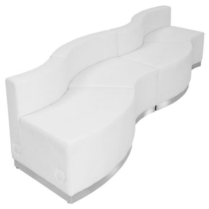 Reception Sectional Black White Leather Soft* 4 Pc Wavy Office Hotel Conference