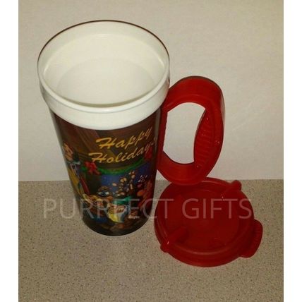 DISNEYLAND HAPPY HOLIDAY CHRISTMAS THEMED TRAVEL MUG CUP W LID~NEW~SNOW WHITE