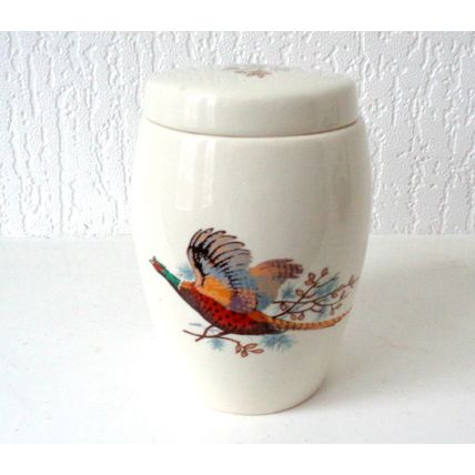 Vintage spice jar and lid pheasant design James Nicoll & Son Forfar Scotland