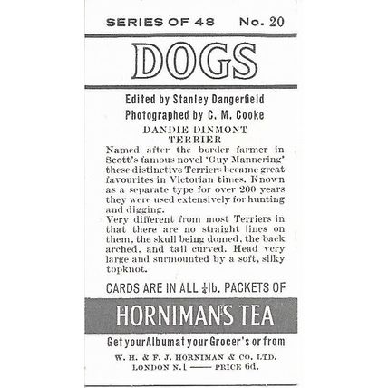 Dogs 1961 Hornimans Tea Card 20 - Dandie Denmont Terrier