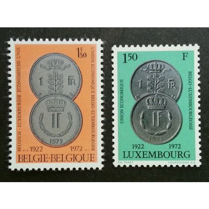 Belgium Luxembourg Joint Issue Economic Union 1972 (stamp pair MNH