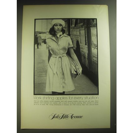 1974 Saks Fifth Avenue Dress Ad - Work shirting applies for every situation