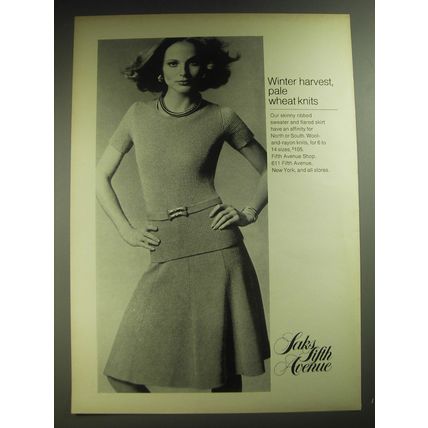 1974 Saks Fifth Avenue Ribbed Sweater and Flared Skirt Ad - Winter harvest