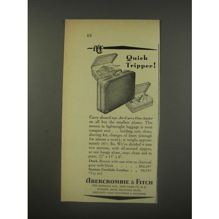 1956 Abercrombie & Fitch Air-Carry One-Suiter Luggage Ad - Quick Tripper