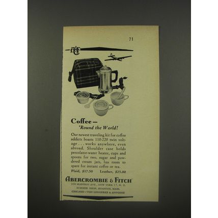 1956 Abercrombie & Fitch Coffee Traveling Kit Ad - Coffee 'round the world