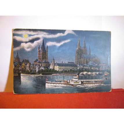 AT NIGHT , KOLN AM RHEIN, GERMANY unused antique postcard #