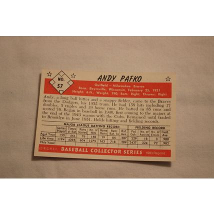 Andy Pafko 1983 Card Collectors 1953 BOWMAN BLACK & WHITE REPRINT NO.57