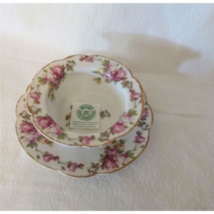 RARE LIMOGES TRESSEMANES & VOGT 4 INCH RAMEKIN & 5 INCH PLATE CABBAGE ROSES 294