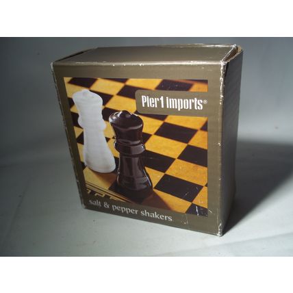 Pier 1 Ceramic Chess Pawn Salt and Pepper Shakers Black & White In Original Box*