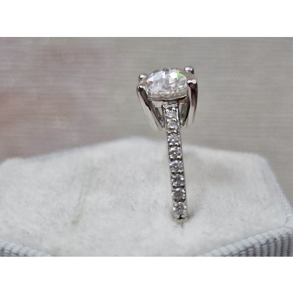 Rose Cut Faceted 8mm Moissanite Solitaire Ring Sz M½ Rhodium Overlay 925 Silver
