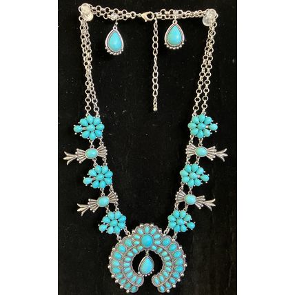 Southerwestern Style Flower Blossum Necklace with Earrings #944