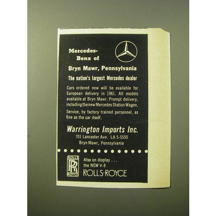 1960 Warrington Imports Inc. Cars Ad - Mercedes-Benz of Bryn Mawr, Pennsylvania