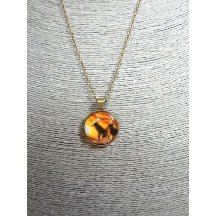 Cat Kitten Wolf Moonlight Wolves Sunset Bronze Silver Cabochon Pendant Necklace