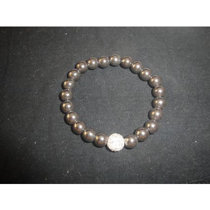 Round Hematite elasticated with white pave crystal bracelet