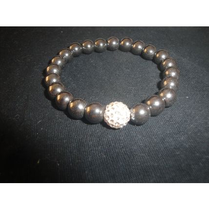 Round Hematite elasticated with white pave crystal bracelet