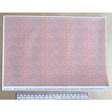 Papier autocollant rouge brique clair pour O gauge - échelle 1:48 - feuille A4