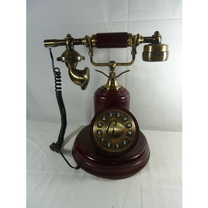 Accent Communications VTG Wood/Antique Bell-Shaped Landline Phone, Cherry,WORKS*