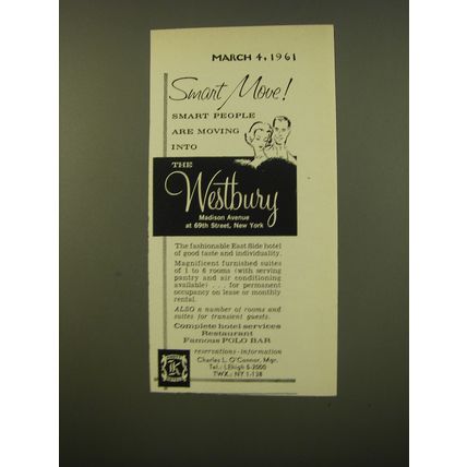 1961 The Westbury Hotel Ad - Smart move! Smart people are moving into