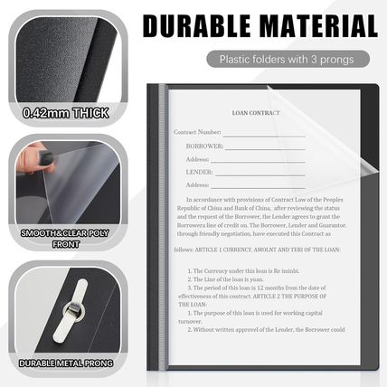 Teling 48 Pcs Clear Front Report Covers with Prongs Plastic Presentation Folders