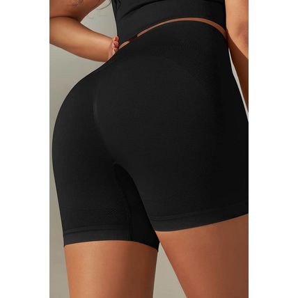 Black Solid Color High Waist Tummy Control Active Shorts