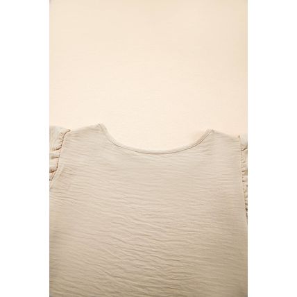 Beige Solid Color Ruffled Short Sleeve Casual Blouse