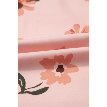 Pink Floral V Neck Smocked High Waist Ruffle Hem Long Dress