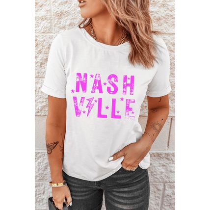 White NASHVILLE Star Graphic Crewneck T Shirt