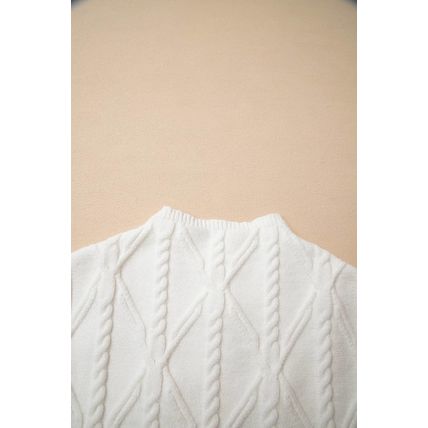 White Pearled High Neck Textured Knit Sweater Vest