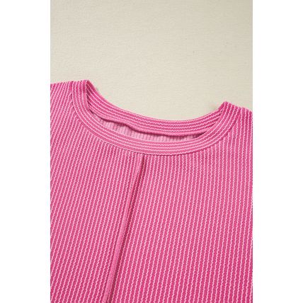Bonbon Spiral Ribbed Exposed Seam Detail Plus Size Long Sleeve Top